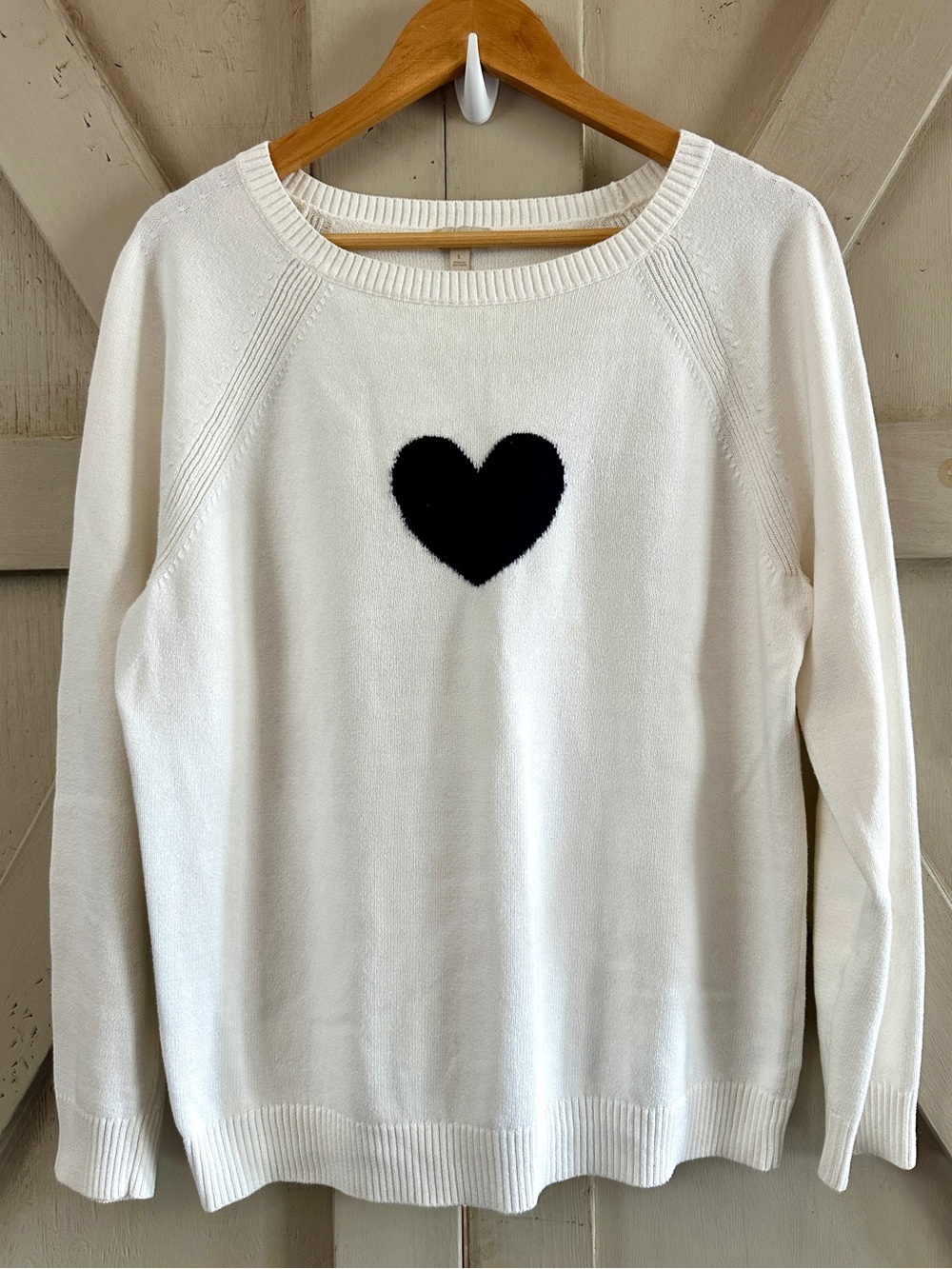 Talbots White Cotton Black Heart Sweater L